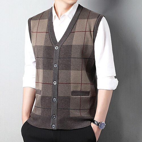 

Men's Sweater Vest Ribbed Knit Pocket Knitted Color Block V Neck Modern Contemporary British Daily Wear Going out Clothing Apparel Sleeveless Spring & Fall Green Burgundy M L XL