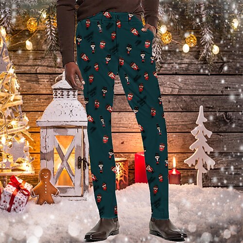 

Men's Christmas Pants Chinos Trousers Jogger Pants Print Cartoon Full Length Christmas Daily Casual Green Inelastic