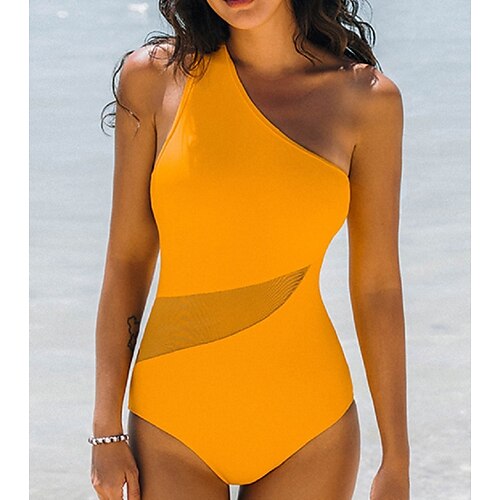 

Women's Swimwear One Piece Monokini Bathing Suits Normal Swimsuit Slim Pure Color Yellow Camisole Bodysuit Strap Bathing Suits New Vacation Fashion / Sexy