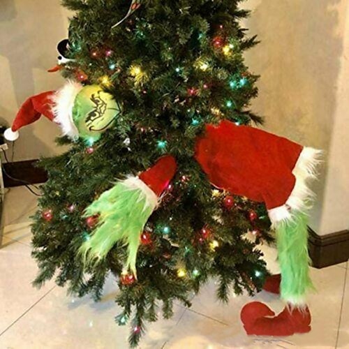 

Christmas Decoration Green Fur Thief Prosthetic Leg Elf Leg Ornament Head Grinch Grinch Grinch Plush Doll
