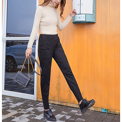 

Women's Tapered Carrot Pants Black Dark Green Brown High Waist Streetwear Stylish Outdoor Daily Wear Pocket Full Length Thermal Warm Solid Colored M L XL