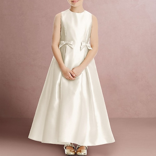 

Wedding Party A-Line Flower Girl Dresses Jewel Neck Floor Length Taffeta with Bow(s) Ruching Elegant Cute Girls' Party Dress Fit 3-16 Years