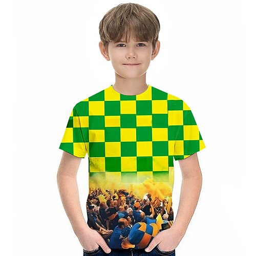 

Kids Boys World Cup T shirt Tee Plaid Short Sleeve Crewneck Children Top Casual 3D Print Sports Daily Summer Green 3-12 Years