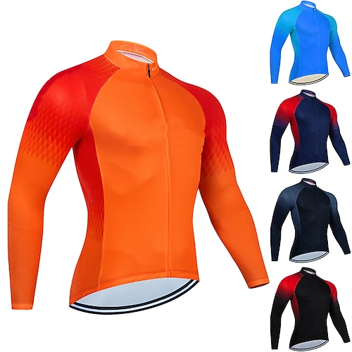 

21Grams Men's Cycling Jersey Long Sleeve Bike Jersey Top with 3 Rear Pockets Mountain Bike MTB Road Bike Cycling Breathable Quick Dry Moisture Wicking Reflective Strips Black Dark Navy Orange Gradient