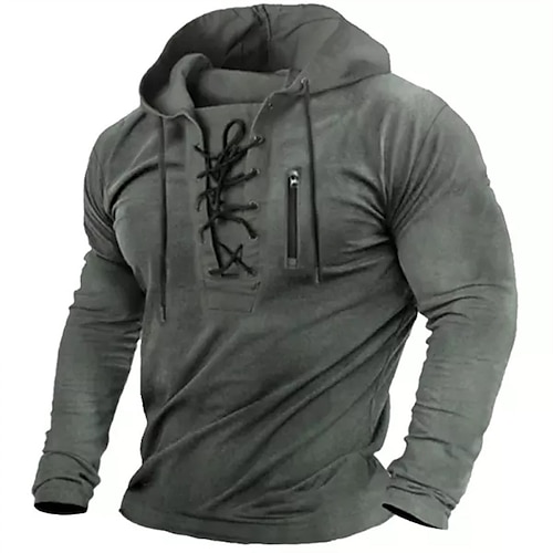 

Herren Hoodie Sweatshirt Kapuze Grau Mit Kapuze Feste Farbe mit Schnürung Sport Natur Strassenmode Cool Casual Groß und hoch Winter Herbst Bekleidung Kapuzenpullover Sweatshirts Langarm / Frühling