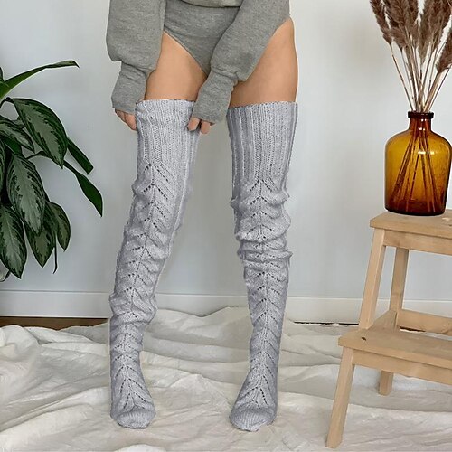 

Women's Stockings Thigh-High Crimping Socks Winter Tights Thermal Warm High Elasticity Hole Winter Black Pink Grey One-Size