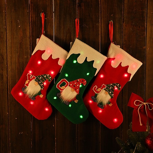 

LED Christmas Stocking Glowing Bags Santa Closet Pendants Glowing Christmas Stockings Holiday Gift Bags New Year Decorations