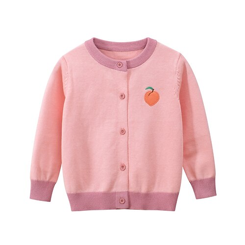 

Toddler Girls' Cardigan Fruit School Long Sleeve Button Cute 3-7 Years Winter Green Pink Khaki