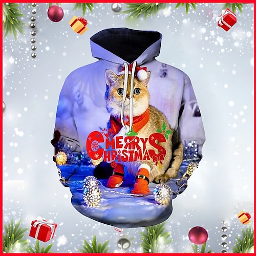 

Men's Pullover Hoodie Sweatshirt Black Blue Wine Red Navy Blue Hooded Cat Graphic Prints Print Christmas Daily Sports 3D Print Basic Streetwear Designer Spring Fall Clothing Apparel Hoodies