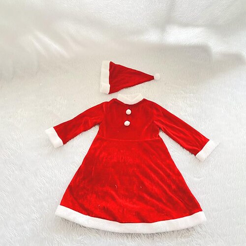 

Santa Claus Mrs.Claus Outfits Fancy Christmas Dress Girls' Christmas Christmas Christmas Eve Kid's Party Christmas Velvet Dress Hat