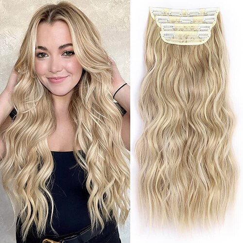 

Clip in Long Wavy Synthetic Hair Extension 4PCS Thick Hairpieces Fiber Double Weft Hair for Women