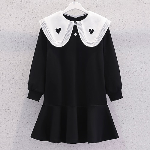 

Kids Girls' Dress Solid Color Casual Dress Knee-length Dress School Ruffle Long Sleeve Daily Dress 3-13 Years Winter Black / Patchwork / Fall / Spring