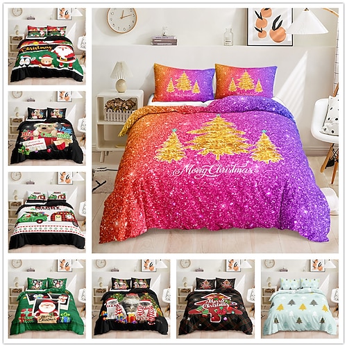 

Merry Christmas Decoration Duvet Cover Set Hotel Bedding Sets Comforter Cover 3 Pcs Include 1 Duvet Cover 2 Pillowcases for Double/Queen/King(1 Pillowcase for Twin/Single)