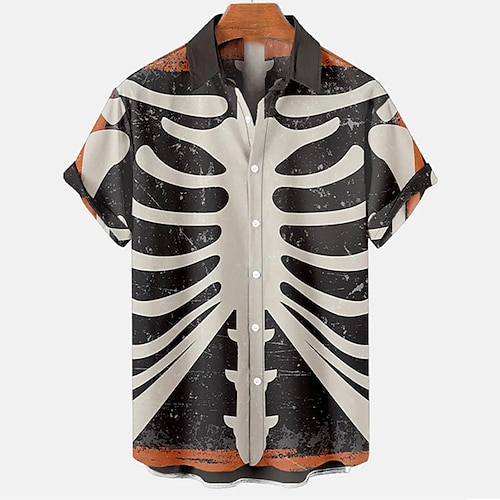 

Men's Shirt Graphic Prints Skeleton Turndown Black 3D Print Outdoor Street Short Sleeves Button-Down Print Clothing Apparel Fashion Designer Casual Soft