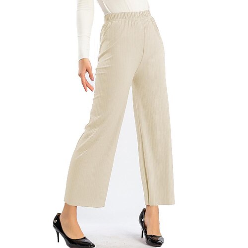 

Women's Wide Leg Chiffon Milk coffee color Black Pink High Waist Fashion Streetwear Street Daily Wear Full Length Breathable Solid Colored S M L XL