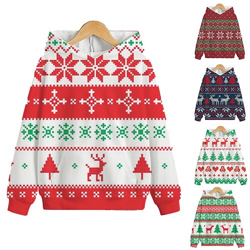 

Kids Boys Hoodie Pullover Cartoon Long Sleeve Children Top Casual Hoodie Active Adorable Wine Red Green Red Winter 7-13 Years