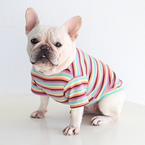 

Fadou Cotton Colored Stripe Bottoming Shirt Japanese Casual Fat Dog Clothes Yingdou Bago Koji Garfield