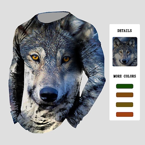 

Hombre Camiseta Animal Lobo Estampados Cuello Barco Verde Trébol Azul Piscina Impresión 3D Exterior Calle Manga Larga Estampado Ropa Básico Vintage Deportes Design