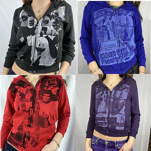 

9717#2021 Amazon Women's Europe And America Autumn Casual Zipper Portrait Sweatshirt Y2k Style Hoodie