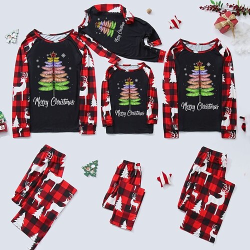 

Christmas Pajamas Family Graphic Elk Home Black Long Sleeve Basic Matching Outfits