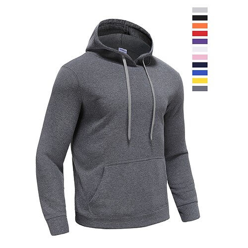 

Men's Hoodie Sweatshirt Pocket Long Sleeve Top Street Casual Winter Fleece Thermal Warm Breathable Soft Fitness Gym Workout Performance Sportswear Activewear Solid Colored Black Purple Yellow