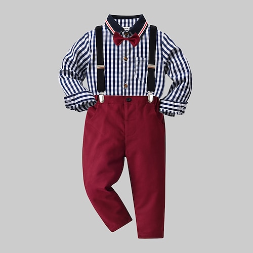 

2 Pieces Toddler Boys Shirt & Pants Outfit Plaid Long Sleeve Set Outdoor Fashion Fall Spring 3-7 Years Multicolor