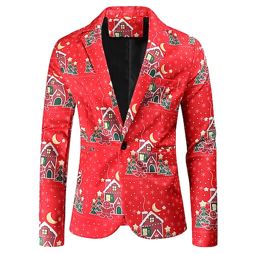 

Men's Coat Breathable Christmas Single Breasted One-button Gingerbread 3D Printed Graphic Turndown Fashion Jacket Outerwear Long Sleeve Pocket Fall & Winter