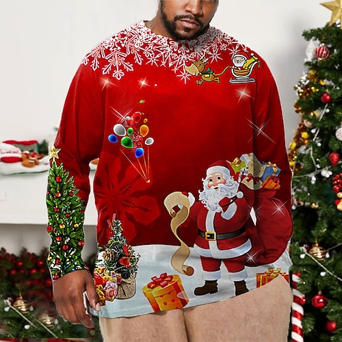 

Men's Plus Size T shirt Tee Big and Tall Graphic Crew Neck Long Sleeve Spring & Fall Basic Fashion Streetwear Comfortable Casual Sports Tops