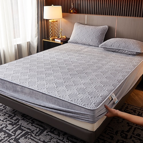 

Plain Colour Quilted Thickened Warm Plush Sheet Cotton Interlining Bedspread Simmons Bedspread Bedspread Simple Mattress Protective Cover Dust Cover