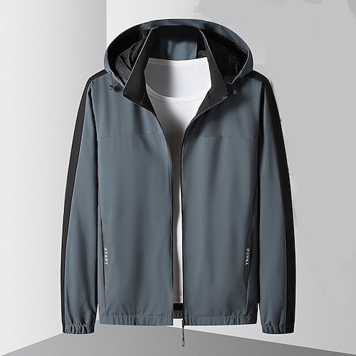 

Men's Casual Jacket Sport Jacket Durable Daily Wear Vacation Weekend Zipper Hooded Comfort Leisure Jacket Outerwear Color Block Zipper Pocket Black Khaki Light Blue / Winter