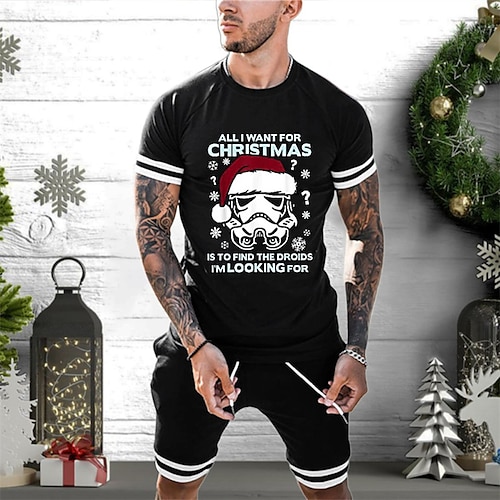 

Men's T shirt Tee T-shirt Suits Shorts and T Shirt Set Graphic Tee Christmas Shirt Santa Claus Graphic Prints Crew Neck Green Black Red Navy Blue White Hot Stamping Christmas Street Short Sleeve Print