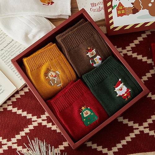 

[free shipping] christmas socks women's socks winter double needle embroidery original socks christmas gift