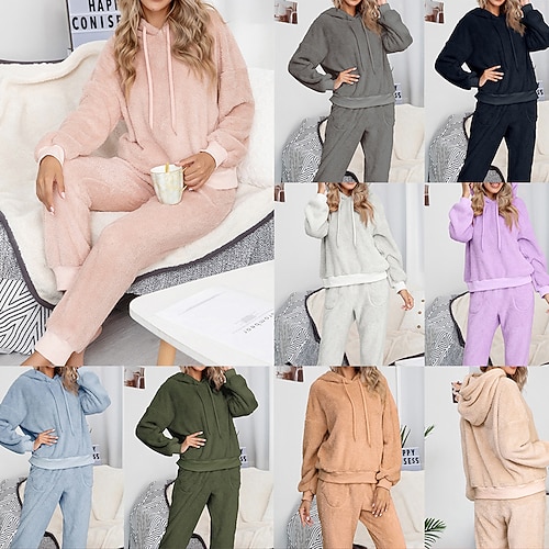 

Women's Set Patchwork 2 Piece Solid / Plain Color Sports Classic Thick Winter Blue Purple Pink Camel Light Gray
