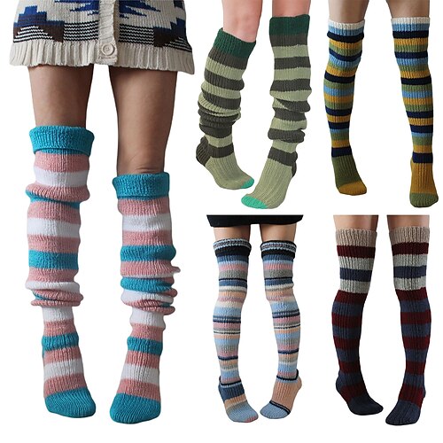 

Women's Stockings Thigh-High Crimping Socks Winter Tights Thermal Warm High Elasticity Warm Ups Winter Green Blue Pink One-Size