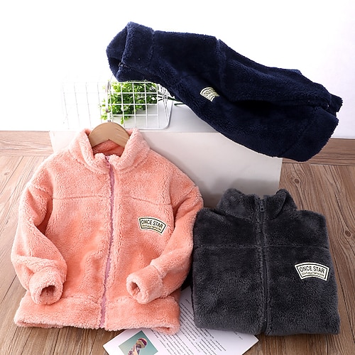 

Kids Boys Fleece Jacket Outerwear Solid Color Long Sleeve Coat Outdoor Cotton Basic Fashion Pink Dark Grey Navy Blue Winter Fall 7-13 Years