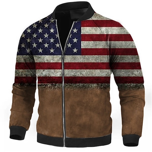 

Men's Coat Warm Sports & Outdoor Zipper National Flag 3D Printed Graphic Standing Collar Fashion Jacket Outerwear Long Sleeve Zipper Fall & Winter