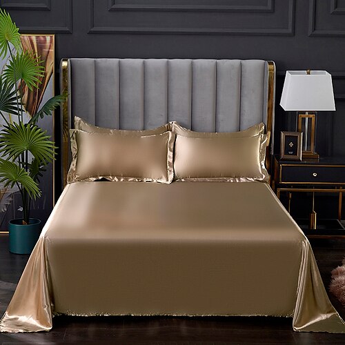 

Solid Color Sheet Silk Satin Soft Smooth Plain Color Single Double Right Angle Sheet