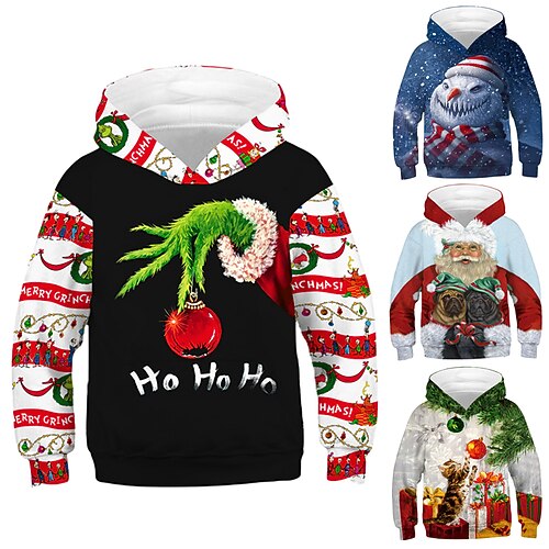 

Kids Boys Christmas Hoodie Pullover Letter Santa Claus Christmas Tree Long Sleeve Children Top Christmas Gifts Hoodie Active Fashion Green Black Blue Winter 7-13 Years