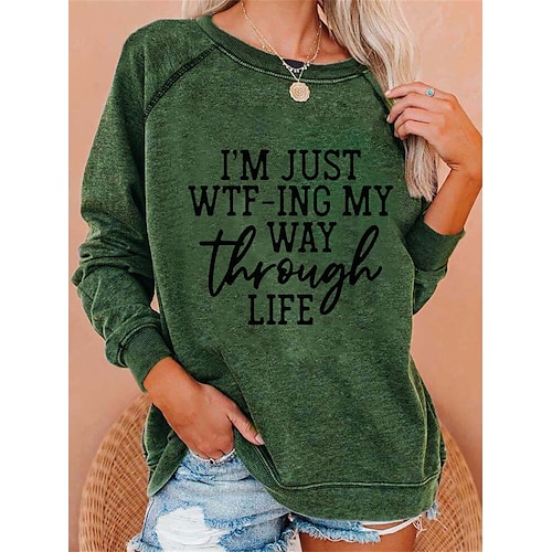 

Women's Sweatshirt Pullover Basic Green Black Graphic Cat Street Round Neck Long Sleeve S M L XL 2XL 3XL