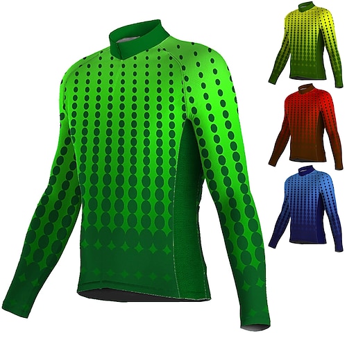 

21Grams Men's Cycling Jersey Long Sleeve Bike Jersey Top with 3 Rear Pockets Mountain Bike MTB Road Bike Cycling Breathable Quick Dry Moisture Wicking Reflective Strips Green Yellow Red Polka Dot