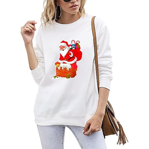 

Women's Pullover Casual Christmas Beige Graphic Casual Round Neck Long Sleeve S M L XL