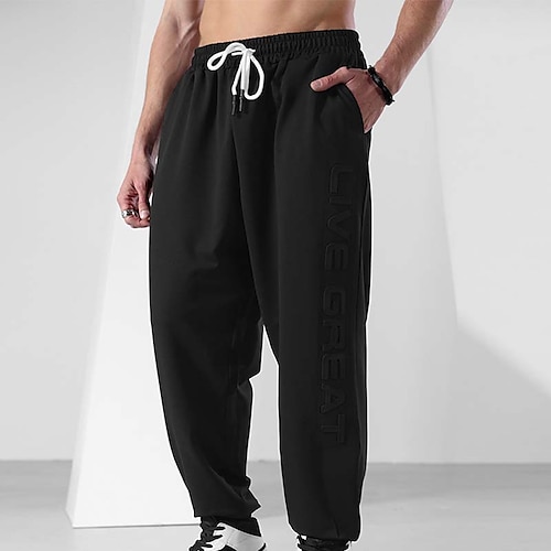 

Men's Sweatpants Joggers Winter Pants Trousers Pocket Drawstring Elastic Waist Letter Daily Holiday Streetwear Stylish Black Grey Micro-elastic
