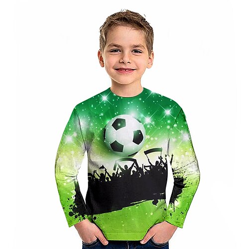 

maglietta della coppa del mondo dei ragazzi del bambino tee calcio manica lunga girocollo bambini top sport casual quotidiano inverno autunno verde 3-12 anni