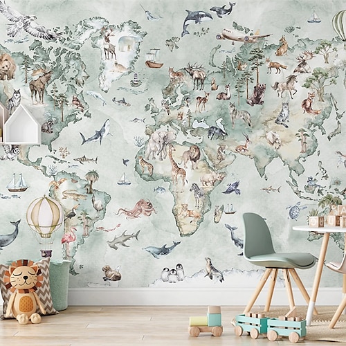 

World Map Wallpaper Mural Vintage Atlas Wall Covering Sticker Peel and Stick Removable PVC/Vinyl Material Self Adhesive/Adhesive Required Wall Decor for Living Room Kitchen Bathroom