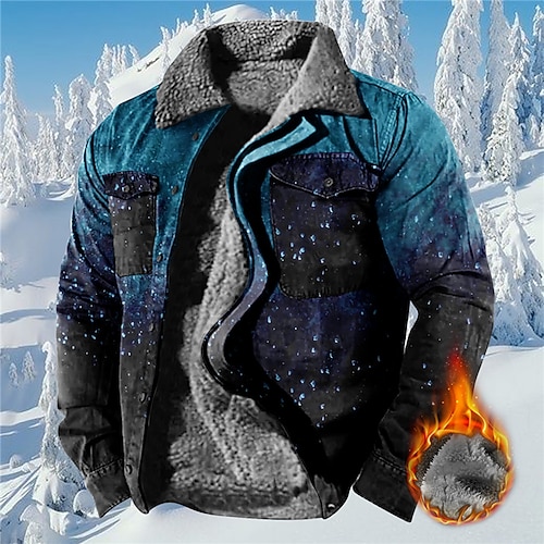 

Men's Coat Warm Sports & Outdoor Zipper Color Gradient 3D Printed Graphic Turndown Sports Jacket Outerwear Long Sleeve Pocket Fall & Winter