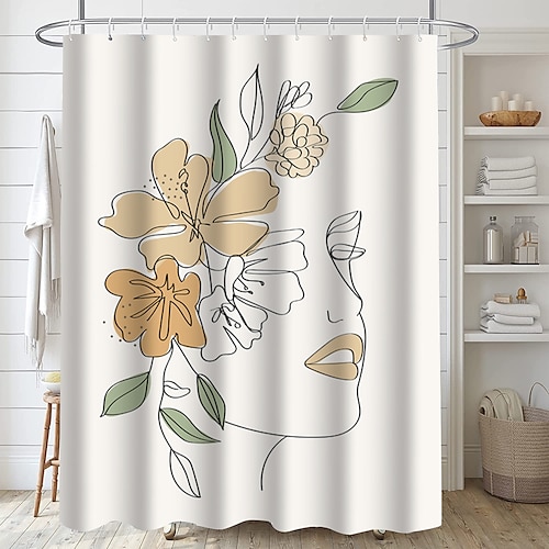 

Line Figure Painting Decorative Painting Pattern Printing Shower Curtain with Hook Modern Polyester Processing Waterproof Bathroom Home Decoration