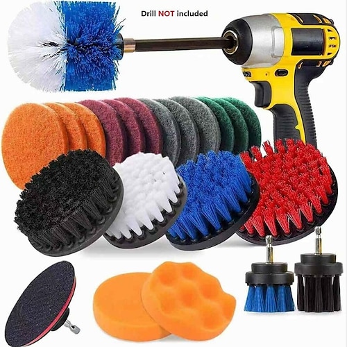 

23Piece Drill Brush Attachments Set, Scrub Pads & Sponge, Buffing Pads, Power Scrubber Brush with Extend Long Attachment, Car Polishing Pad Kit