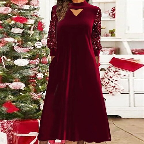 

Women's Velvet Dress Casual Dress Midi Dress Wine 3/4 Length Sleeve Pure Color Cut Out Winter Fall Spring Crew Neck Fashion Daily 2022 S M L XL XXL