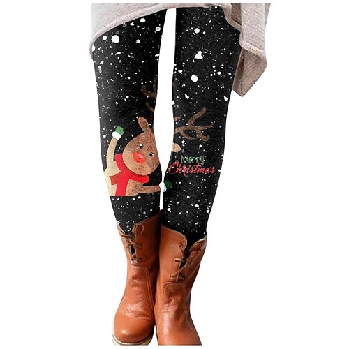 

Women's Tights Leggings Red Brown Grey Casual / Sporty Athleisure Christmas Weekend Print Stretchy Full Length Tummy Control Santa Claus S M L XL 2XL
