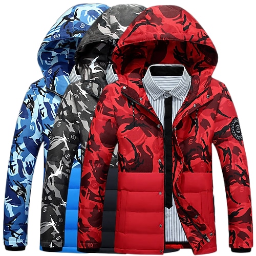 

Men's Causal Down Jacket Padded Hiking jacket Quilted Puffer Jacket Winter Outdoor Thermal Warm Windproof Breathable Lightweight Outerwear Trench Coat Top Hunting Ski / Snowboard Fishing Black Blue